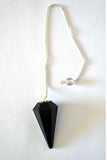 Magicun Stone~Black Agate Pendulum 1.75"L with Chain, Faceted (Natural Crystal Stone)