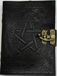 Witchcraft~PENTACLE BLACK LEATHER BLANK BOOK 5" x 7"" STAR 168 Pgs.