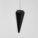 Magicun Stone~Black Agate Pendulum 1.75"L with Chain, Faceted (Natural Crystal Stone)