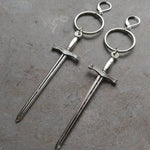 sword Dagger Hoop Lever Back Earrings Metal ring earrings witch or pagan alternative gothic Silver plated classic women gift