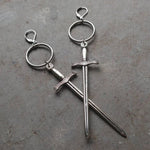 sword Dagger Hoop Lever Back Earrings Metal ring earrings witch or pagan alternative gothic Silver plated classic women gift