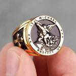 Templar 7 / R062C-Gold Archangel Michael Protection Stainless Steel Ring