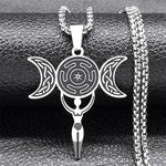 Witch Triple Moon Goddess Hecate Necklace for Women Men Stainless Steel Greek Mythology Chain Necklace Jewelry