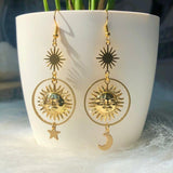 New Gold Color Sun Mismatch Star and Moon Earrings Charm Celestial Moonchild Sun Face with BOHO Creativity Jewelry Women Gift|Drop Earrings|