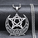 Witch Triple Moon Goddess Hecate Necklace for Women Men Stainless Steel Greek Mythology Chain Necklace Jewelry