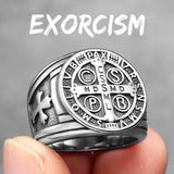 Sacred Guardian: Saint Benedict Exorcism Amulet Men's Ring - Channel Divine Protection