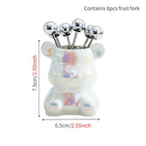 Light Luxury Nordic Bear Fruit Fork Set Stainless Steel Fruit Fork Storage Can Ceramic Cute Bear Fruit Fork Can Fruit Sign