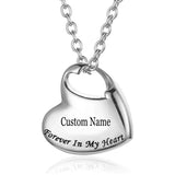 Forever in My Heart" Stainless Steel Cremation Urn Necklace - Elegant Memorial Pendant for Mom & Dad