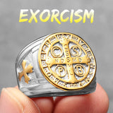 Sacred Guardian: Saint Benedict Exorcism Amulet Men's Ring - Channel Divine Protection