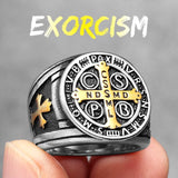 Sacred Guardian: Saint Benedict Exorcism Amulet Men's Ring - Channel Divine Protection