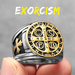 Sacred Guardian: Saint Benedict Exorcism Amulet Men's Ring - Channel Divine Protection