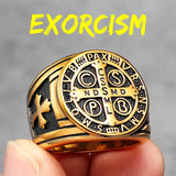 Sacred Guardian: Saint Benedict Exorcism Amulet Men's Ring - Channel Divine Protection