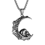 Gothic Retro Moon Crescent Skull Stainless Steel Pendant Necklace 22+2 Inch Chain