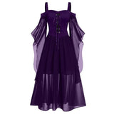 2023 New Medieval Witch Dress For Women Halloween Carnival Women Plus Size Cold Shoulder Butterfly Sleeve Halloween Gothic Dress
