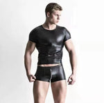 Sexy Lingerie Gay Men Faux Leather Lace Up Pants New Hot Black Mens Latex Pvc Bondage Open Cortch Shorts Gothic Fetish - Exotic Pants