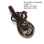 Genuine Labradorite Jasper Agate Turquoise Rutile Ruby Lapis Rhodonite Moonstone Pendant Copper Wire-wrap