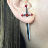 Gothic Kinitial Sword Earrings Vintage Cool Punk Crystal Ear Jacket Goth Dagger Earrings Jewelry Gift For Women - Stud Earrings