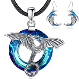 Sterling Silver Dragon Luxury Crystal Neckalce Gothic Dragon Jewelry