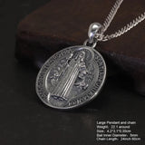 Sterling Silver Saint Benedict Medallion Cross Pendant Necklace Catholic Exorcism Amulet