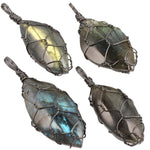 Labradorite Stone Pendant Necklace for Unisex, Handmade Wire Wrapped Irregular Jewelry for Healing