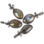 Labradorite Stone Pendant Necklace for Unisex, Handmade Wire Wrapped Irregular Jewelry for Healing