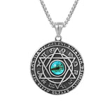 Viking Rune Evil Eye Stone Inlaid Round Pendant Necklace