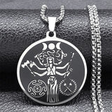 Witch Triple Moon Goddess Hecate Necklace for Women Men Stainless Steel Greek Mythology Chain Necklace Jewelry