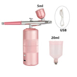 Pink Mini Air Compressor Kit Air-Brush Paint Spray Gun Airbrush For Nail Art Tattoo Craft Cake Nano Fog Mist Sprayer