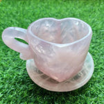 Natural Crystal Cup Rose Quartz Tea Mug Water Milk Glass Spoon Pink Healing Stones Ornaments For Collection Home Decor Gift