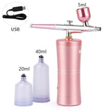 Pink Mini Air Compressor Kit Air-Brush Paint Spray Gun Airbrush For Nail Art Tattoo Craft Cake Nano Fog Mist Sprayer