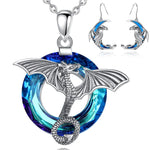 Sterling Silver Dragon Luxury Crystal Neckalce Gothic Dragon Jewelry