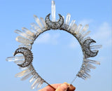 Wicca RawCrystal Crown Witch Tiaras Moon Bridal Witchcraft Accessories Wedding Festival Jewelry Hair Accessories Gifts