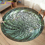 Embrace Norse Elegance: Tree of Life Rune Pattern Round Rug - Enhance Your Living Space with Vibrant Rainbow Print - Perfect for Viking Home Decor & Cozy Floors