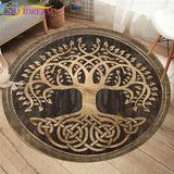 Embrace Norse Elegance: Tree of Life Rune Pattern Round Rug - Enhance Your Living Space with Vibrant Rainbow Print - Perfect for Viking Home Decor & Cozy Floors