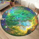 Embrace Norse Elegance: Tree of Life Rune Pattern Round Rug - Enhance Your Living Space with Vibrant Rainbow Print - Perfect for Viking Home Decor & Cozy Floors