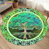 Embrace Norse Elegance: Tree of Life Rune Pattern Round Rug - Enhance Your Living Space with Vibrant Rainbow Print - Perfect for Viking Home Decor & Cozy Floors