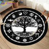 Embrace Norse Elegance: Tree of Life Rune Pattern Round Rug - Enhance Your Living Space with Vibrant Rainbow Print - Perfect for Viking Home Decor & Cozy Floors