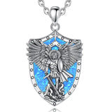 Divine Protection: Sterling Silver Archangel Michael Necklace with Abalone Shell & Malachite Amule