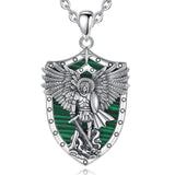 Divine Protection: Sterling Silver Archangel Michael Necklace with Abalone Shell & Malachite Amule