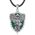 Divine Protection: Sterling Silver Archangel Michael Necklace with Abalone Shell & Malachite Amule