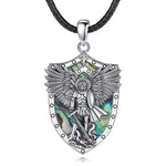 Divine Protection: Sterling Silver Archangel Michael Necklace with Abalone Shell & Malachite Amule