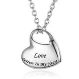 Forever in My Heart" Stainless Steel Cremation Urn Necklace - Elegant Memorial Pendant for Mom & Dad