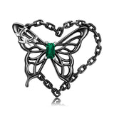 925 Sterling Silver Butterfly Moth Skull Scream Black Wings Chain Necklace for Girl Women Jewelry