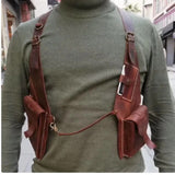 Medieval Steampunk Leather Shoulder Harness Holster Bag Vintage Double Phone Pocket Vest Festival Viking Costume For Men Women