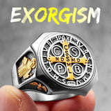 Sacred Guardian: Saint Benedict Exorcism Amulet Men's Ring - Channel Divine Protection