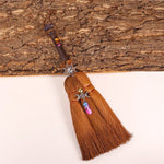 Altar Decoration Brown Witch Broom Natural Crystal Moon Crow Accessories Brush Car Pendant Handmade