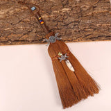 Altar Decoration Brown Witch Broom Natural Crystal Moon Crow Accessories Brush Car Pendant Handmade