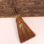 Altar Decoration Brown Witch Broom Natural Crystal Moon Crow Accessories Brush Car Pendant Handmade