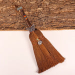 Altar Decoration Brown Witch Broom Natural Crystal Moon Crow Accessories Brush Car Pendant Handmade