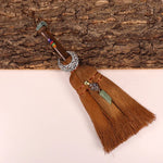 Altar Decoration Brown Witch Broom Natural Crystal Moon Crow Accessories Brush Car Pendant Handmade